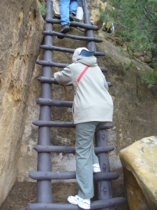 Judy climbing a ladder