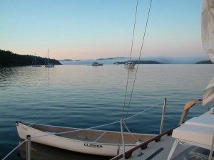 Fog rolling into Hunter Bay over Decatur Island.